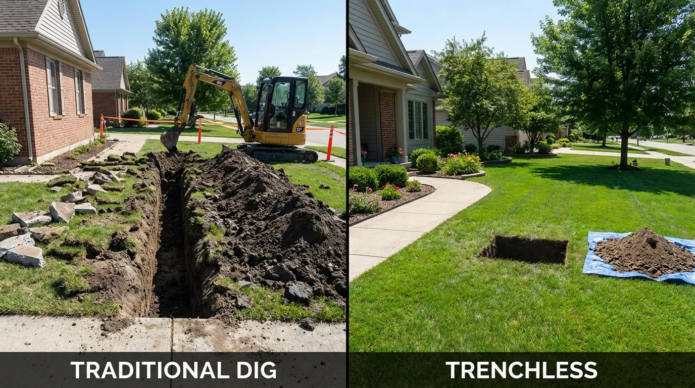 Trenchless sewer repair with minimal yard damage versus traditional excavation in Tenafly, NJ